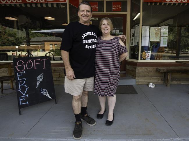 Fletch and Sally in the Jamieson General Store. Feature on getting tourist back to the country after Victorian fires. Picture: Tony Gough