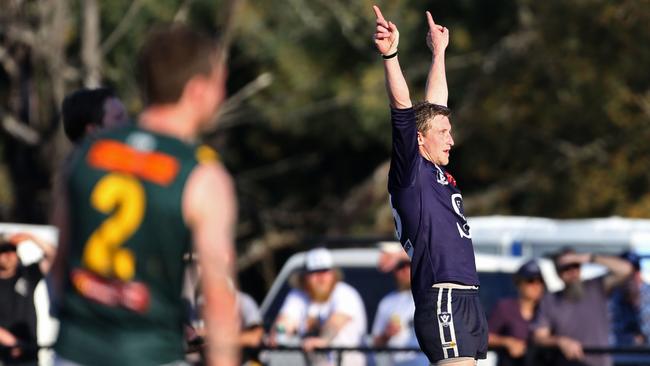 Nathan O'keefe celebrates a last quarter goal for Seville. Picture: Stuart Milligan