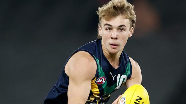 Ryley Sanders won a stack of the footy. Picture: Michael Willson/AFL Photos via Getty Images