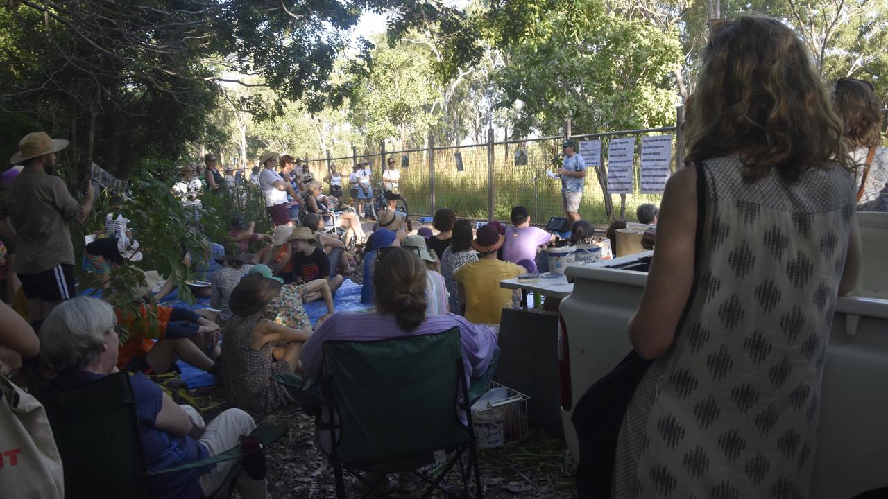 Around 200 Top End protesters met at the Lee Point development site on Sunday, April 7. Picture: Zizi Averill