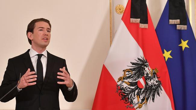 Austrian Chancellor Sebastian Kurz speaks to the media overnight (AEDT). Picture: AFP