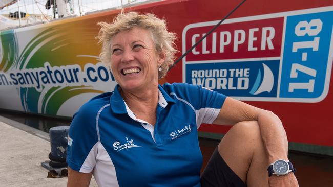 Wendy Tuck has become the first woman to skipper a winning yacht in an around-the-world race.