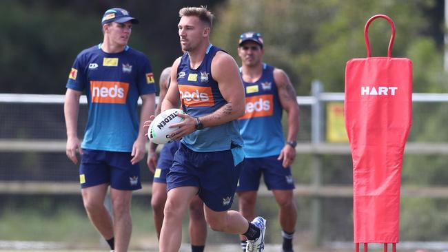 Bryce Cartwright training on Wednesday with at the Gold Coast Titans HQ. Picture: Chris Hyde/Getty Images