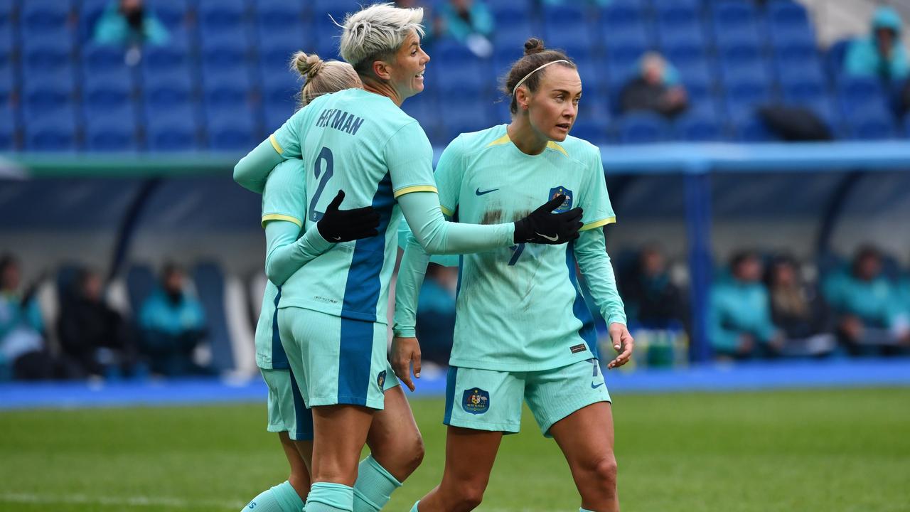 The Australians celebrate one of their second-half goals. Picture: Getty Images