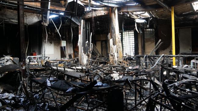 The inside of the firebombed Adass Israel Synagogue in Melbourne. Picture: Brendan Kearns