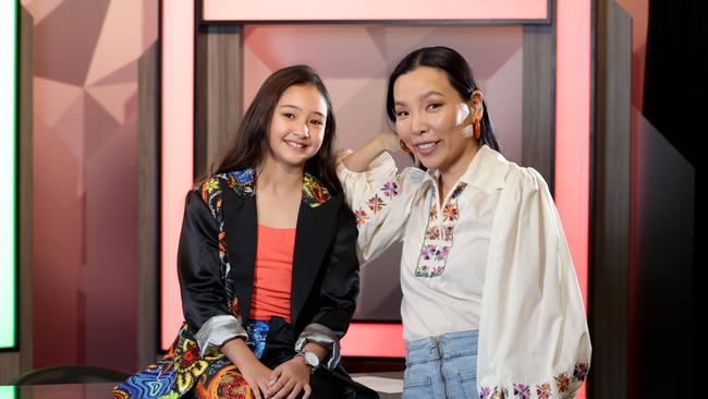 Dami Im and interviewer Jamie Odell, 9, for the web series Tiny Edition where kids interview celebs. Picture: Steve Pohlner