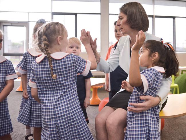 NSW Premier Gladys Berejiklian meeting the students of North Kellyville Public School. Picture: Flavio Brancaleone