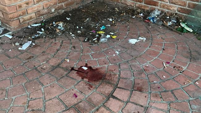 Daher’s Peakhurst driveway was covered in blood after he was shot by an unknown assailant in 2017. Picture: Jeremy Piper