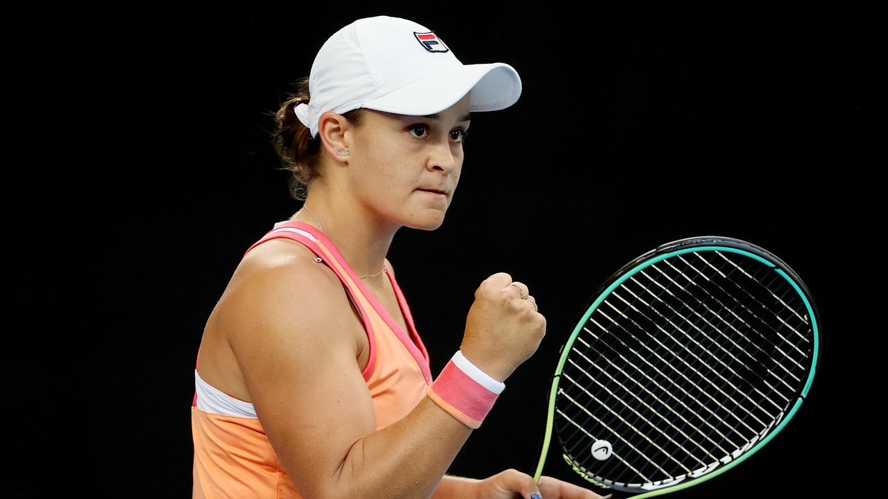 Australian Open tennis.. 02/02/2021. Ash Barty vs Ana Bogdan. Ash Barty pumps her fist after breaking serve in the 2nd set . Pic: Michael Klein
