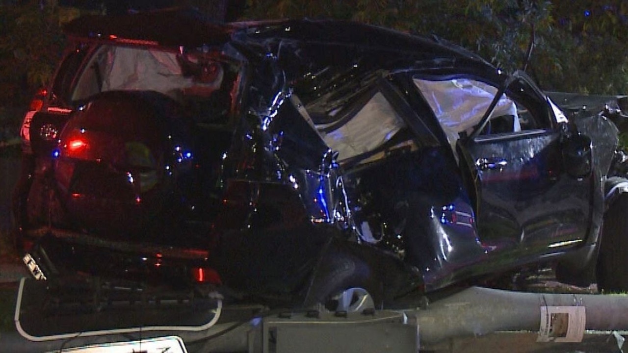 Emergency service on the scene of the crash in Hurstville with the wrecked SUV. Picture: 9 News