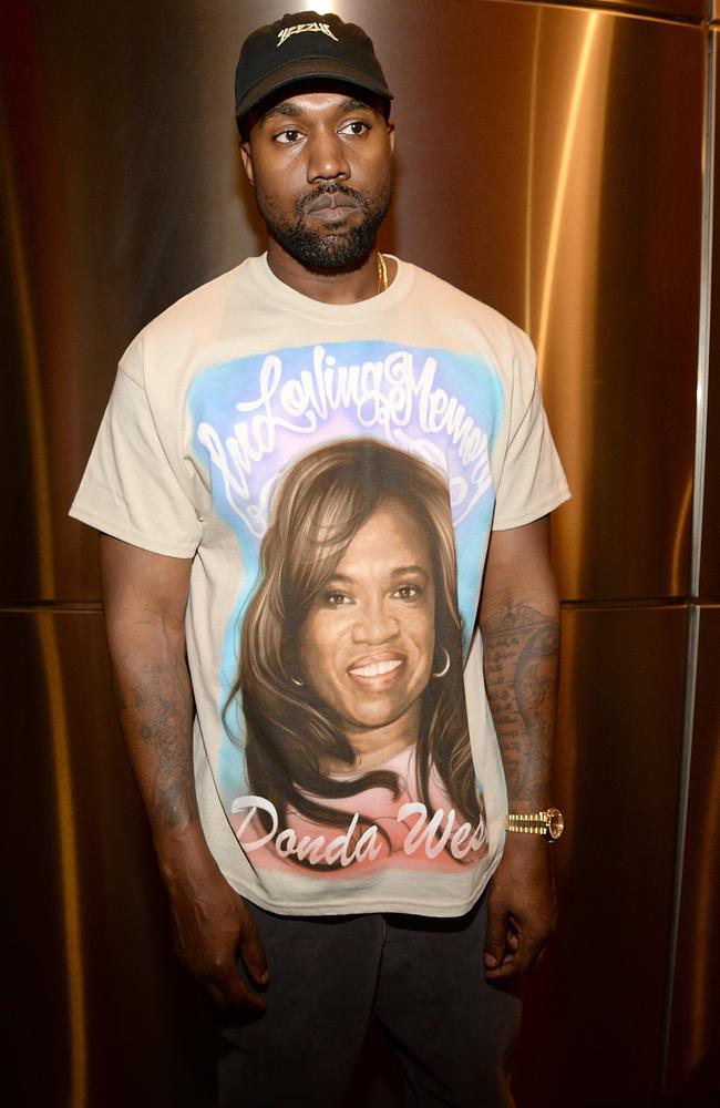 ‘In loving memory’. Kanye West paid tribute to his late mother Donda and Kim’s late father, Robert. Picture: Kevin Mazur/Getty Images for Yeezy Season 3