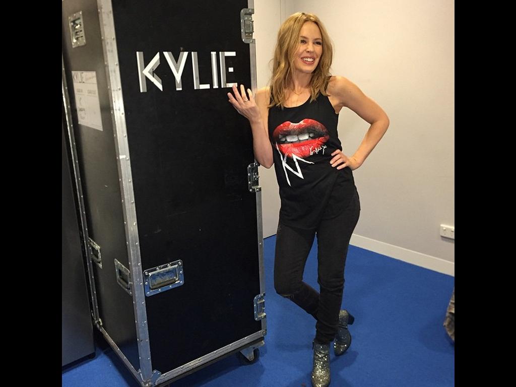 “Aaaaaaad, we are BACK!!! Rehearsals well and truly underway! #kissmeoncetour” Picture: Kylie Minogue/Instagram