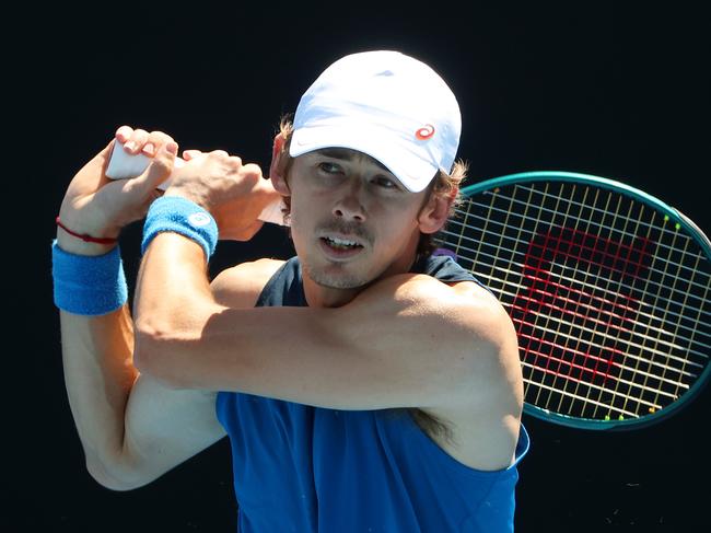 MELBOURNE, JANUARY 13, 2025: 2025 Australian Open Tennis, Day Two. Australian Alex de Minaur trains on Court 17. Picture: Mark Stewart