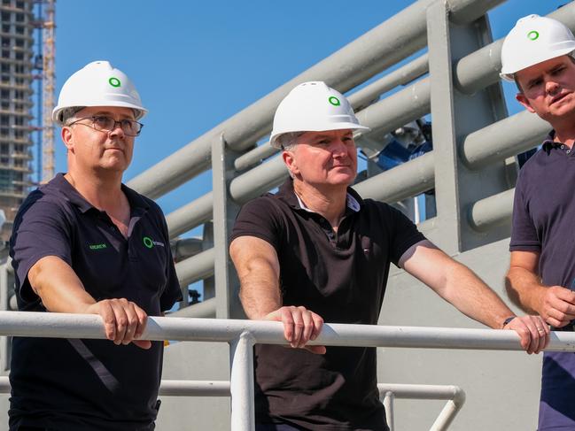 7 December, Dubai UAE. AustraliaÃ¢â¬â¢s Minister for Climate Change and Energy Chris Bowen with The Australian ambassador to the UAE Heidi Venamore (r) and Fortescue executives on board Green Pioneer, the worldÃ¢â¬â¢s first ship which runs on green ammonia, in Dubai at COP28 Photo: Jacquelin Magnay