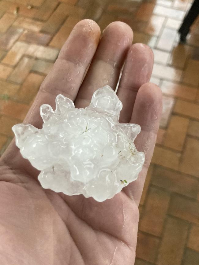 This 6cm hailstone was found in Lake Macquarie. Picture: Twitter