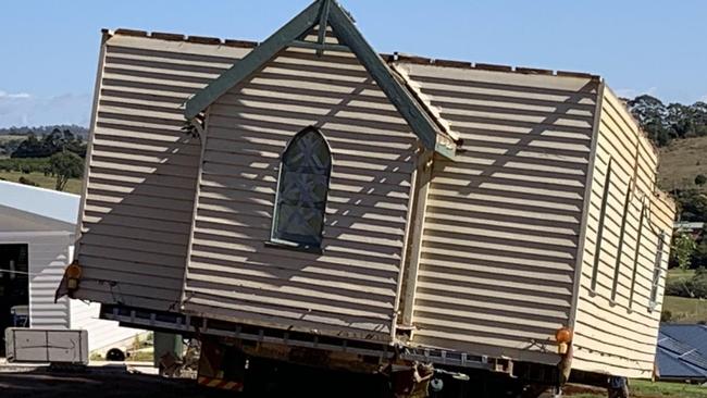 The former church which was on the back of a truck which blocked a Hinterland road on the Gold Coast.