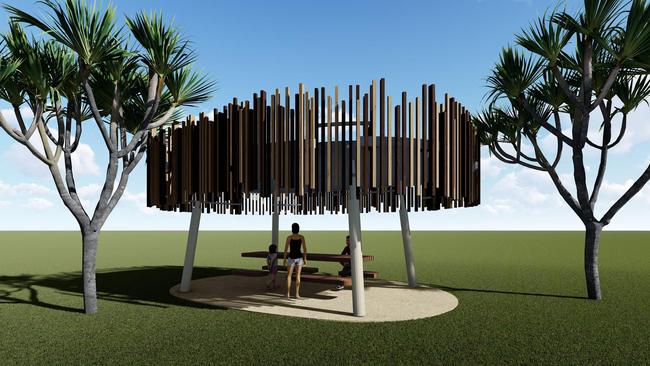 Some of the new designs for shaded areas at The Spit as part of master plan investments by the State Government.