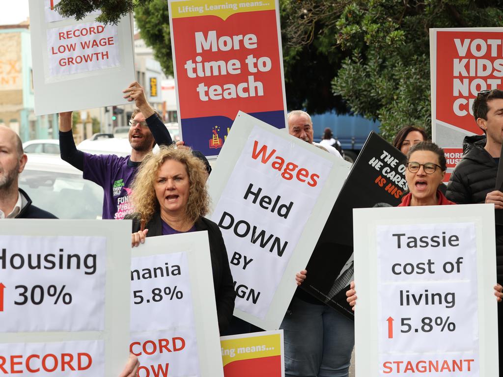 The protesters who greeted the PM. Picture: Jason Edwards