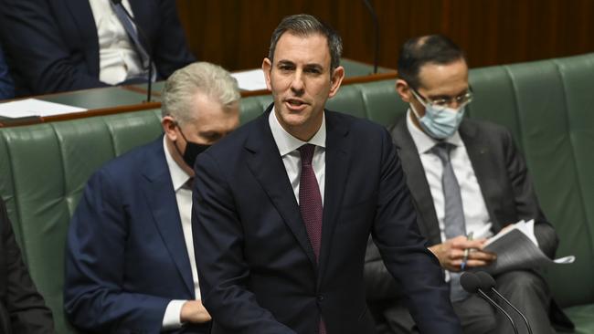 Federal Treasurer Jim Chalmers gives his economic update in Canberra on Thursday. Picture: Getty Images