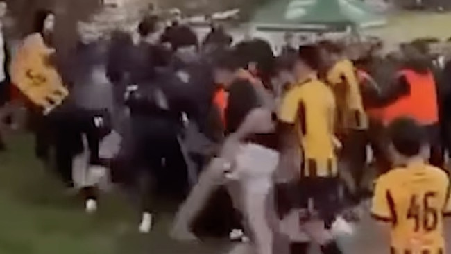 Brawl erupts at soccer game in Peakhurst. Picture: 9News
