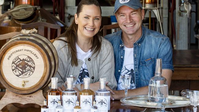 Swiftcrest Distillery’s Carrie and Hank Thierry make gin and vodka at their property near Mt Buller. Picture: Zoe Phillips