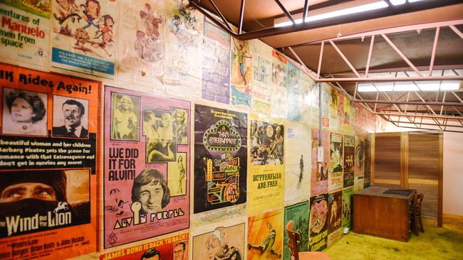 The movie posters that line a wall inside the 95-year-old cinema. Picture: AAP/Morgan Sette