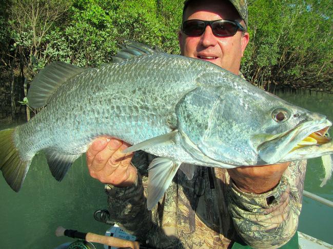 Quinten Pope’s 79cm barra was the biggest caught in the NT Saltwater Fly Fishing Challenge in Bynoe Harbour.