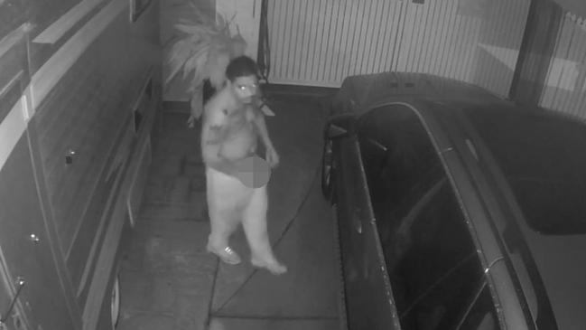 A 31-year-old Townsville man has been charged after several alleged incidents of trespassing and committing an indecent act on March 25. This censored CCTV footage allegedly shows him entering a Hinchinbrook Drive yard at 9.40pm. Picture: Facebook