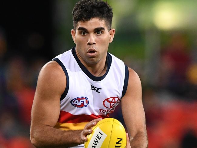 Tyson Stengle of the Crows during the Round 17 AFL match between the Gold Coast Suns and the Adelaide Crows at Metricon Stadium on the Gold Coast, Saturday, July 13, 2019.  (AAP Image/Dave Hunt) NO ARCHIVING, EDITORIAL USE ONLY