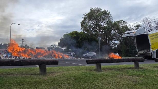 Supplied image show one of seven bin fires linked to battery disposal on the Gold Coast. Picture: Facebook