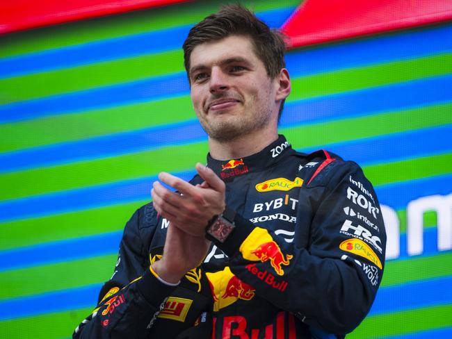 BARCELONA, SPAIN - JUNE 23: Race winner Max Verstappen of the Netherlands and Oracle Red Bull Racing celebrates on the podium during the F1 Grand Prix of Spain at Circuit de Barcelona-Catalunya on June 23, 2024 in Barcelona, Spain. (Photo by Rudy Carezzevoli/Getty Images)