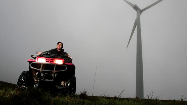 Farmer Dean West on his property in the shadow of the Starfish Hill Wind Farm at Cape Jervis, south of Adelaide in South Australia.