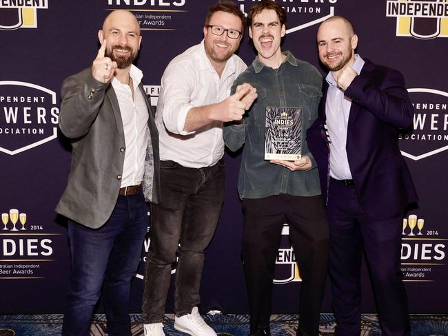 Uraidla Brewery nestled in the Adelaide Hills, has won the top award at the 2024 Independent Beer Awards. (Left to right) Heath Johansen (Uraidla Brewery General Manager), Nick Becker (Konvoy Kegs), Max Bowering (Head Brewer), Owen Lyons (Brewery Manager).