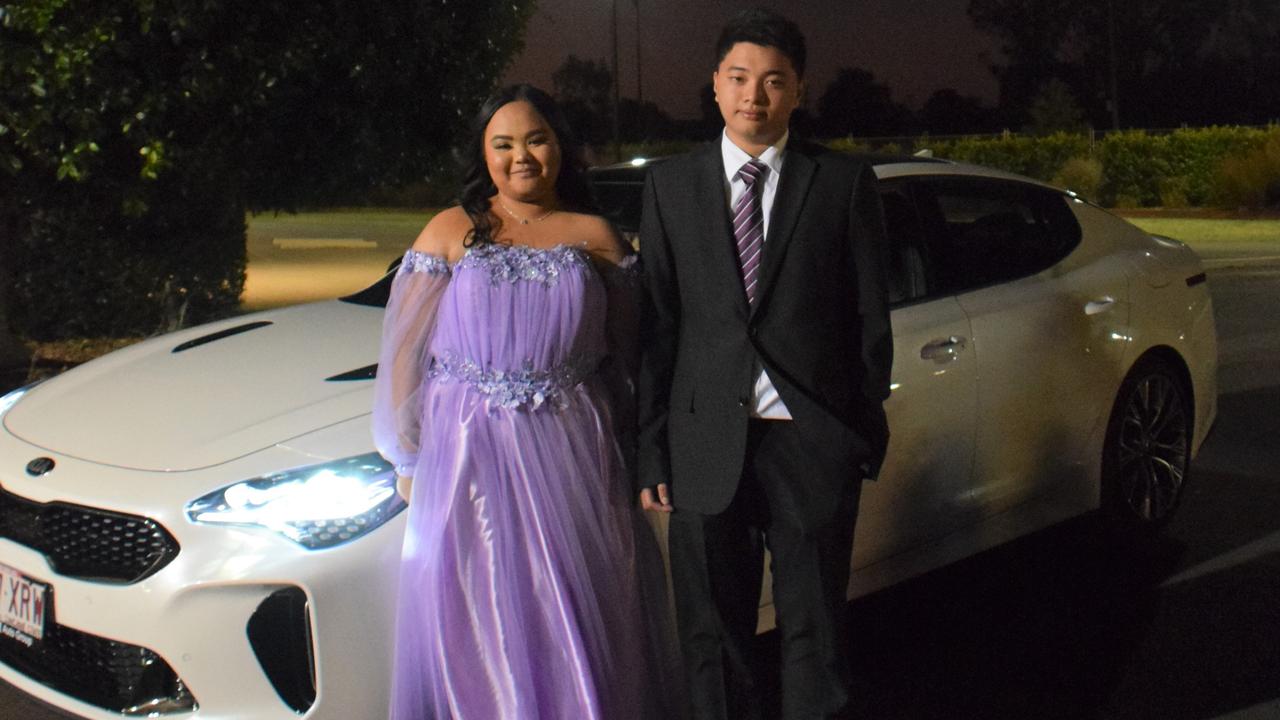 Mikaella Salvador and Charles John stunned on the red carpet at Our Lady of Southern Cross College's formal for 2023. Picture: Emily Devon