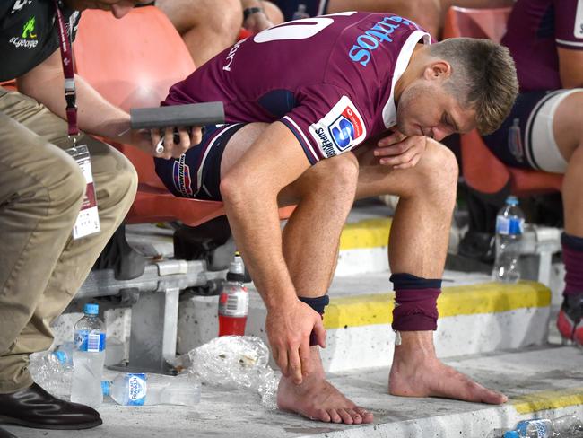 James O’Connor nurses an ankle injury. Picture: AAP/Darren England