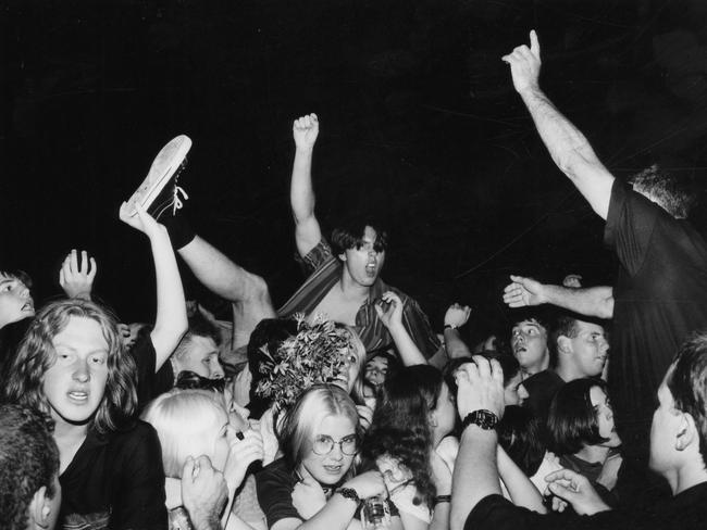 Crowd surfing at the Adelaide Entertainment Centre as Foo Fighters play the Summersault festival, 1996. As a side note, this would have been for The Colour And The Shape tour, an album the Foo Fighters have not yet bettered. Editor’s note: Forgive the editorialising by our resident music fan...