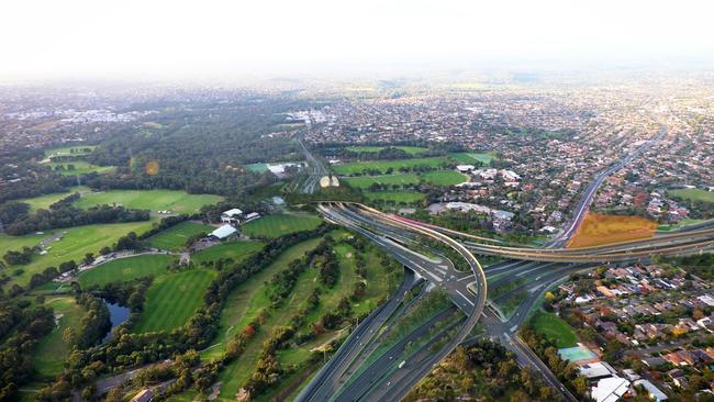 The spaghetti junction at the southern end of the North East Link in Bulleen. Picture: Supplied