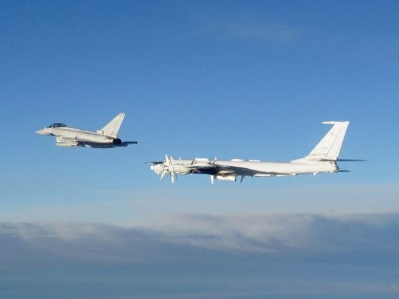 One of the Typhoons pictured flying alongside the Russian 'Bear' bomber near Scotland. Picture: Supplied