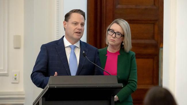 Brisbane Lord Mayor Adrian Schrinner and Finance Committee Chair Cr Fiona Cunningham at the Brisbane City Council 2024-2025 Budget presentation. Picture: Richard Walker