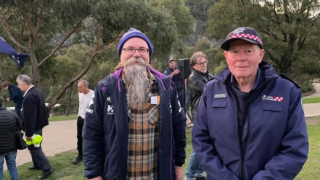 Ferntree Gully Anzac Day service: Stephen Barrington and Graham Crichton.