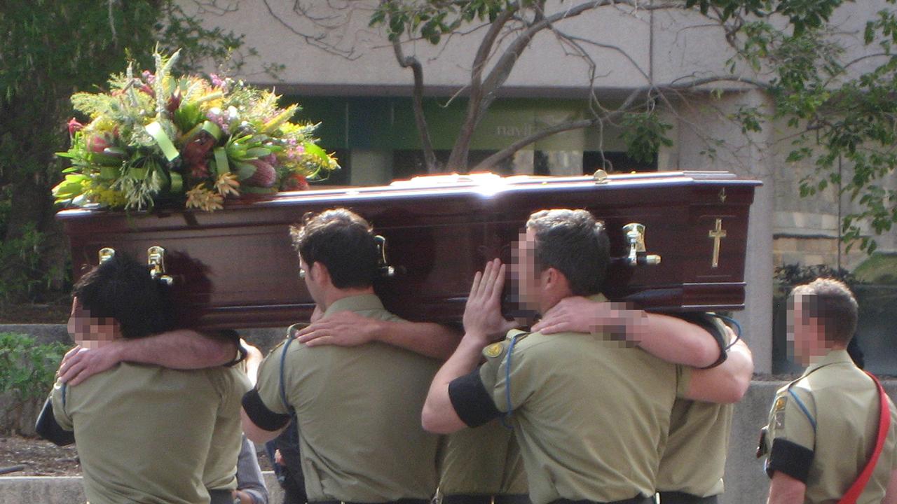 Commandos carry the coffin of Australian commando Private Timothy Aplin at his funeral in Brisbane. Picture: AAP