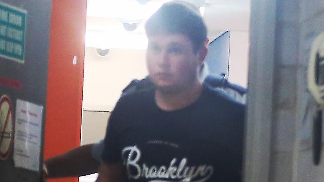 James O’Driscoll in custody at Kogarah police station. Picture: John Grainger
