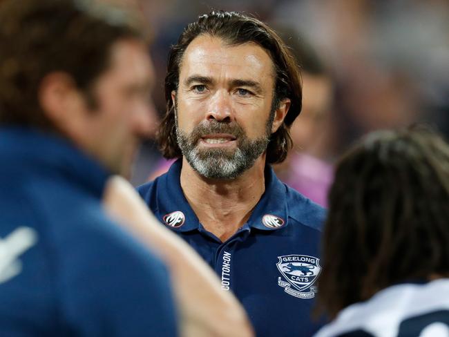 GEELONG, AUSTRALIA - MARCH 26: Chris Scott, Senior Coach of the Cats is seen during the 2021 AFL Round 02 match between the Geelong Cats and the Brisbane Lions at GMHBA Stadium on March 26, 2021 in Geelong, Australia. (Photo by Michael Willson/AFL Photos via Getty Images)