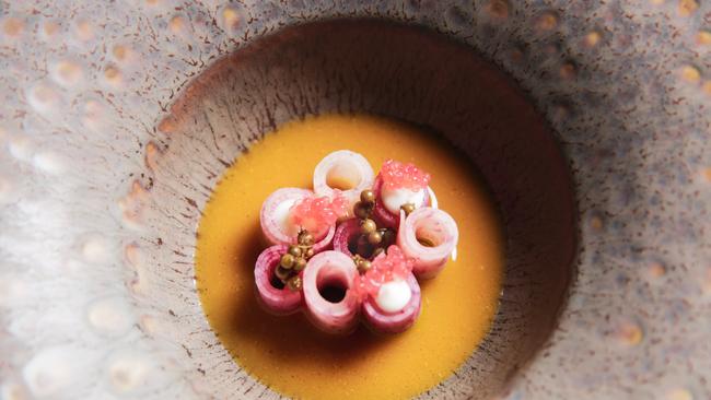 Watermelon radishes with chicken broth at O.My. Picture: Nicole Cleary