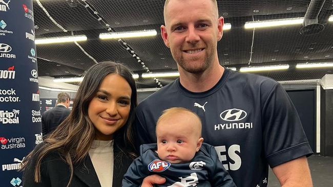 Natalie Docherty, wife of Carlton star Sam Docherty, with their baby, Ruby. Picture: Instagram