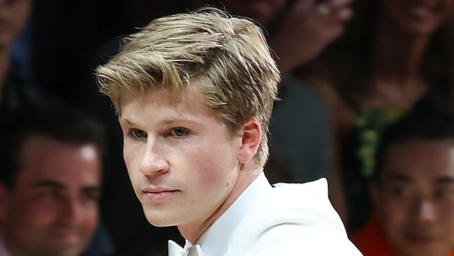 Robert Irwin on the catwalk at the Royal Exhibition Building during Melbourne Fashion Week. Picture: Ian Currie