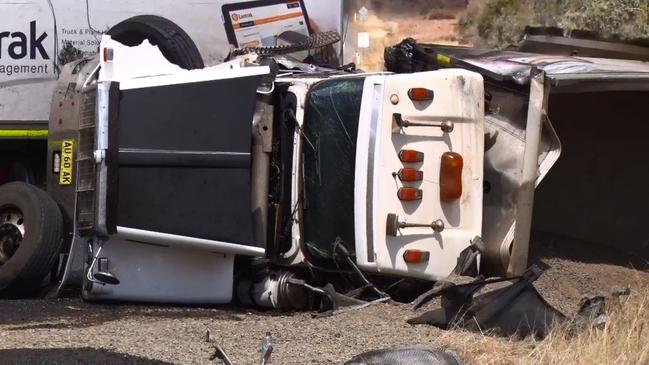 The semi-trailer rolled off the road. Picture: TNV