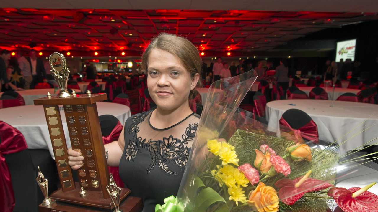 AWARD WIN: Paralympian Claire Keefer celebrates her Sports Darling Downs Senior Sport Star of the Year award win last year. Picture: Kevin Farmer