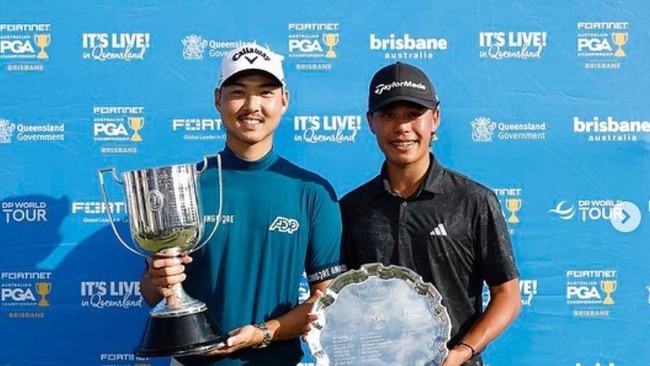 Jeff Guan at last year’s Australian PGA alongside Aussie star Min Woo Lee. Photo: Instagram