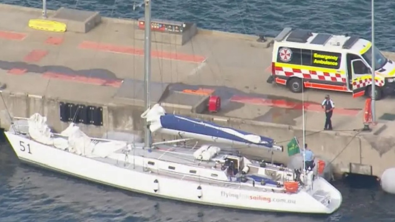 Picture showing yacht Flying Fish Arctos in dock at Jervis Bay after a crew member died during the Sydney to Hobart yacht race. Credit: Nine News